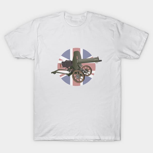 Maxim Gun with British Flag T-Shirt by NorseTech